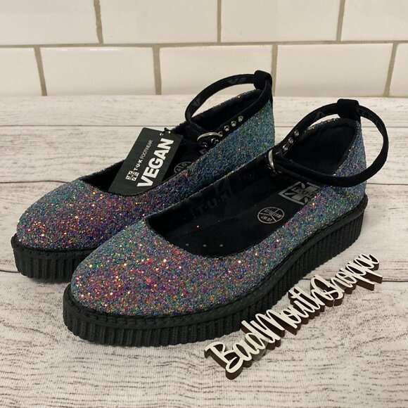 T.U.K Shoes - *NWT T.U.K. Rainbow Iridescent Glitter Pointed Ballet Creeper Mary Janes